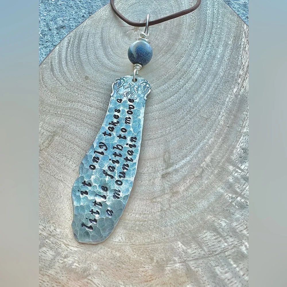 NEW Handmade Hammered Vintage Silverware Necklace Leather Cord A Little Faith